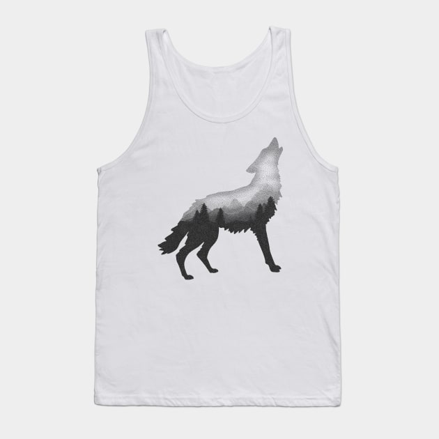 Dramabite Wolf Double Exposure Surreal Wildlife Animal Wolves Gifts Tank Top by dramabite